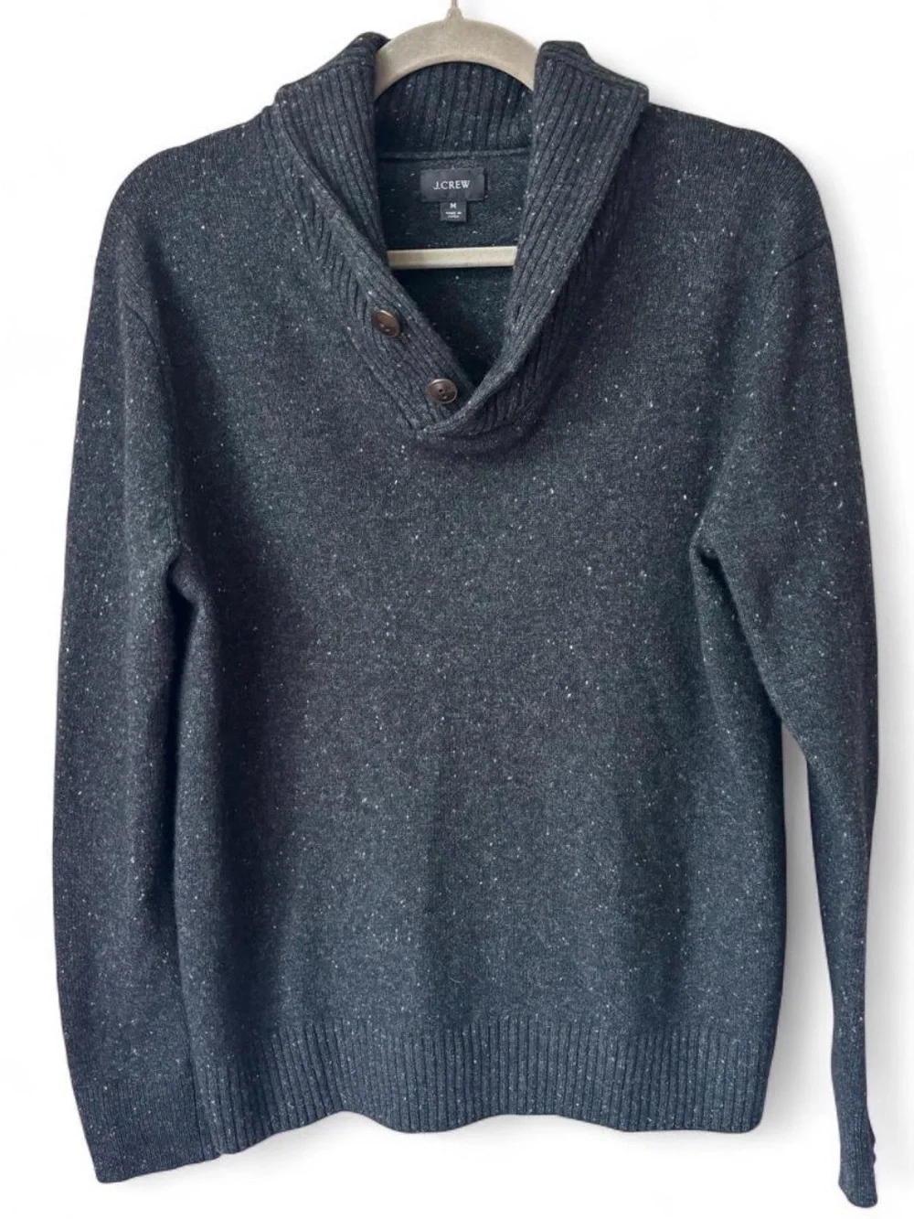 J. Crew Men’s Rugged Merino Donegal Shawl Collar Cardigan Gray size M charcoal
